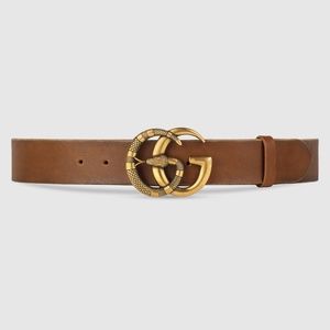 GUCCI Leather belt with Double G buckle with snake